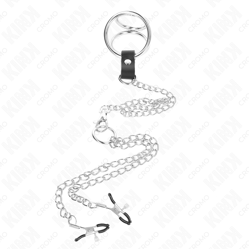 Anneau Pénien Triple Métal Chrome avec Pinces Tétons - Kink - KINK RING POWER