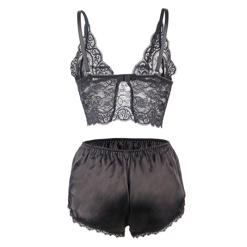 Chemisier de nuit en soie et dentelle + culotte noire L/XL - Subblime - SUBBLIME SETS