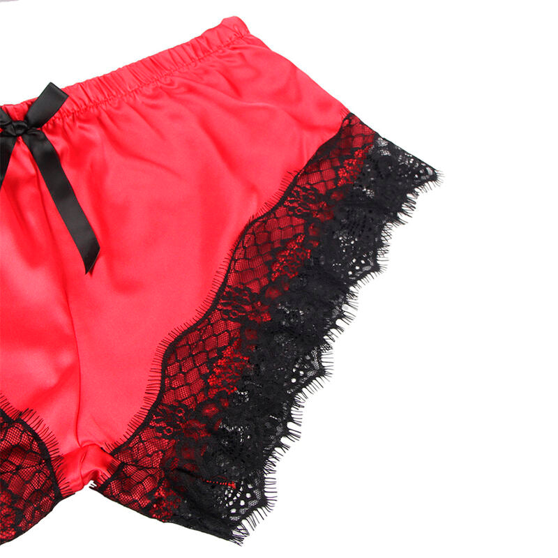 Chemise de nuit en soie et pantalon en dentelle noir/rouge L/XL - Subblime - SUBBLIME SETS