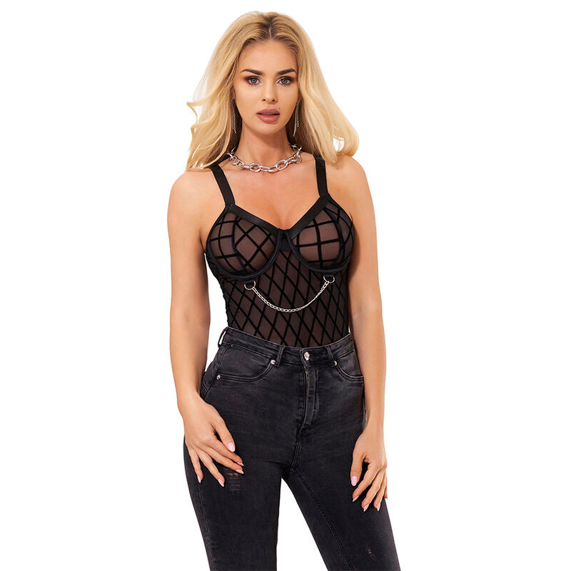 Body avec chaînes et porte-jarretelles noir S/M - Subblime