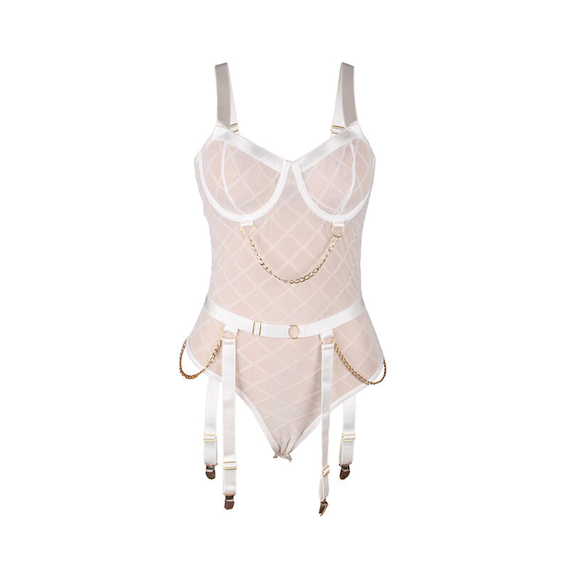 Body avec chaînes et porte-jarretelles blanc L/XL - Subblime - SUBBLIME BODIES