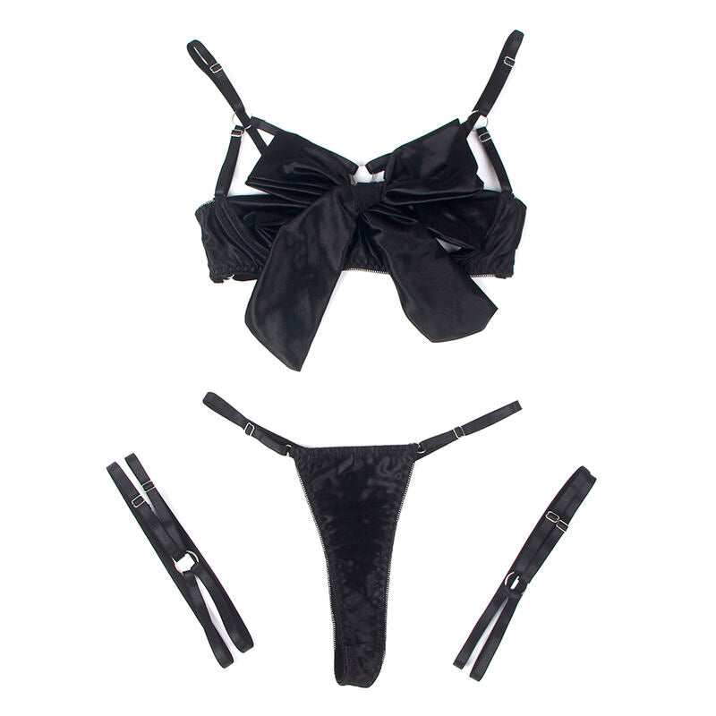 Ensemble lingerie nœud noir bonnets ouverts S/M - Subblime - SUBBLIME SETS