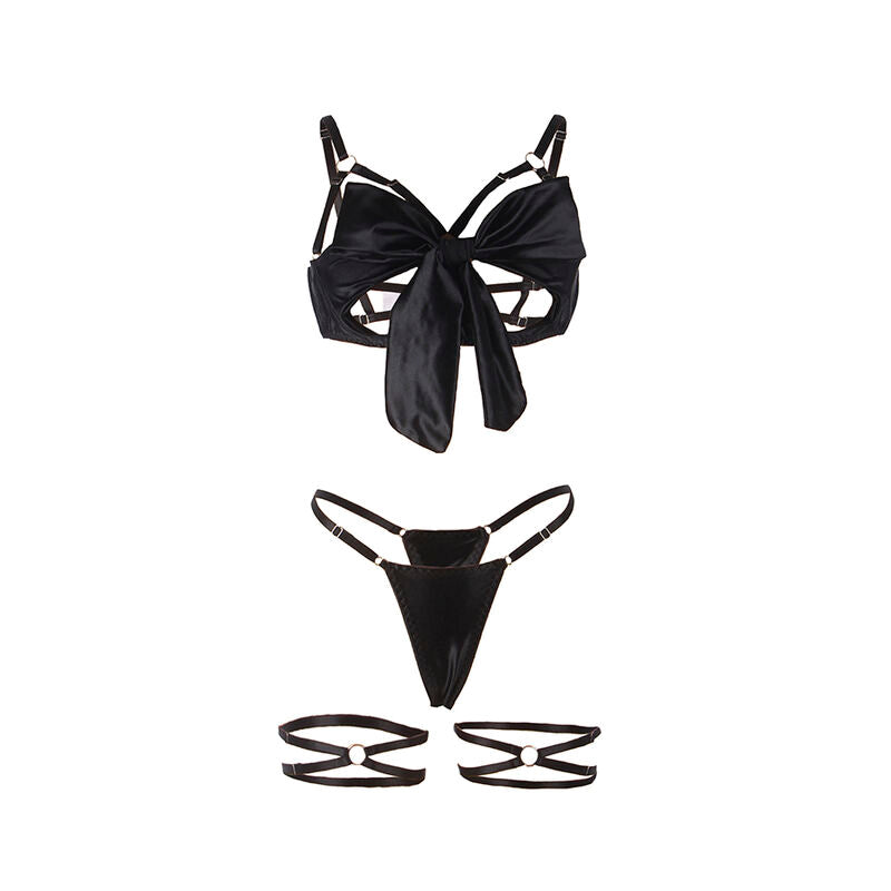 Ensemble lingerie nœud noir bonnets ouverts L/XL - Subblime - SUBBLIME SETS