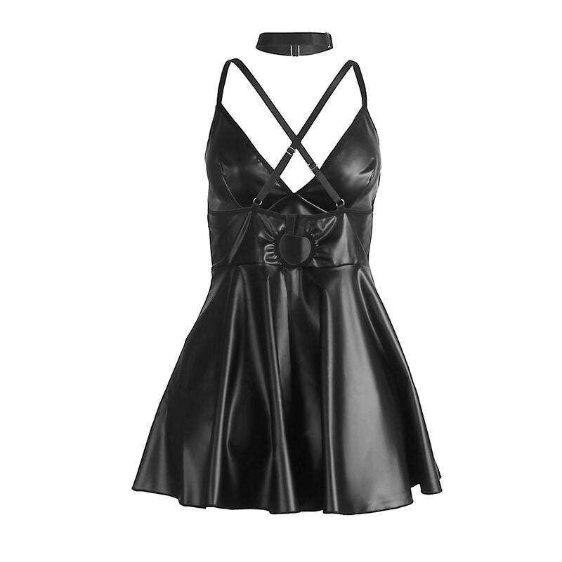 Robe à bretelles en cuir PU noir S/M - Subblime - SUBBLIME DRESSES