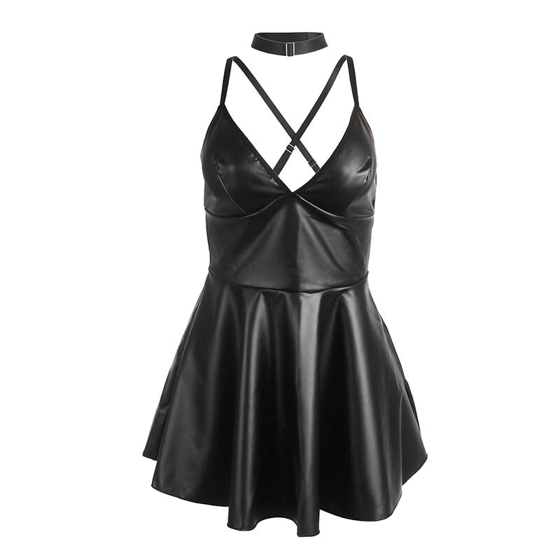 Robe à bretelles en cuir PU noir S/M - Subblime - SUBBLIME DRESSES