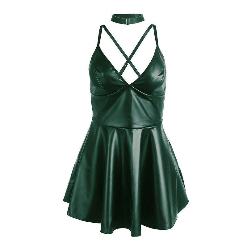 Robe à bretelles en cuir PU verte taille L/XL - Subblime - SUBBLIME DRESSES