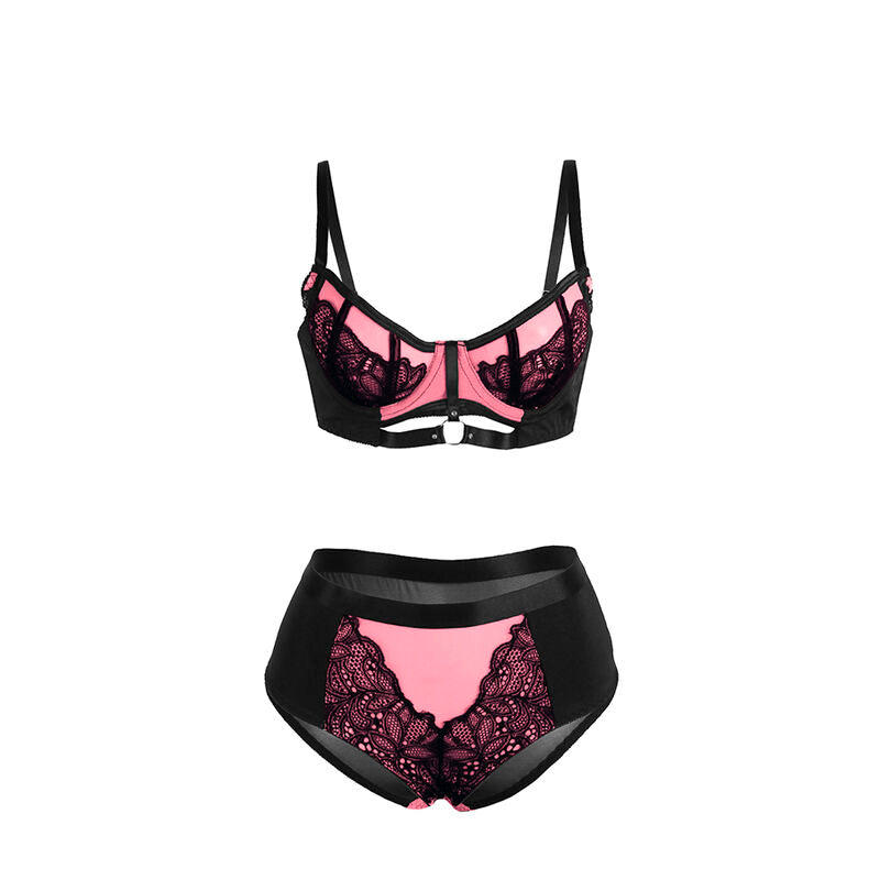 Ensemble lingerie dentelle et résille push-up rose L/XL - Subblime - SUBBLIME SETS