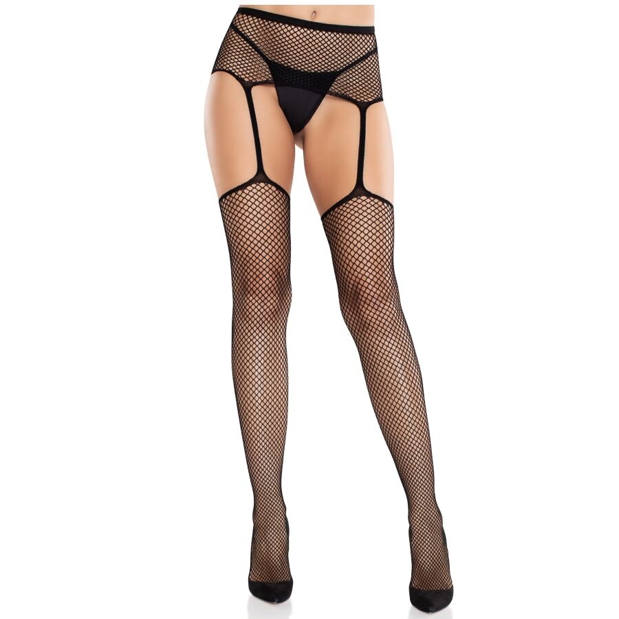 Bas Résille Porte-Jarretelles Couture Arrière Noir - Leg Avenue