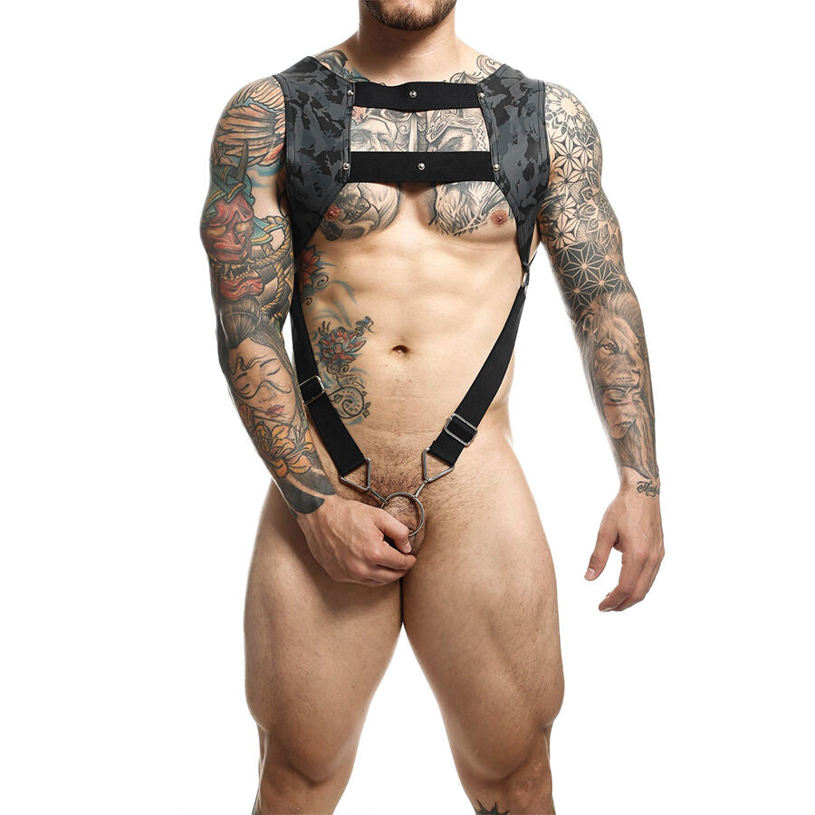 Harnais bondage MOB Dongeon avec anneau pénis argent - MaleBasics - MOB