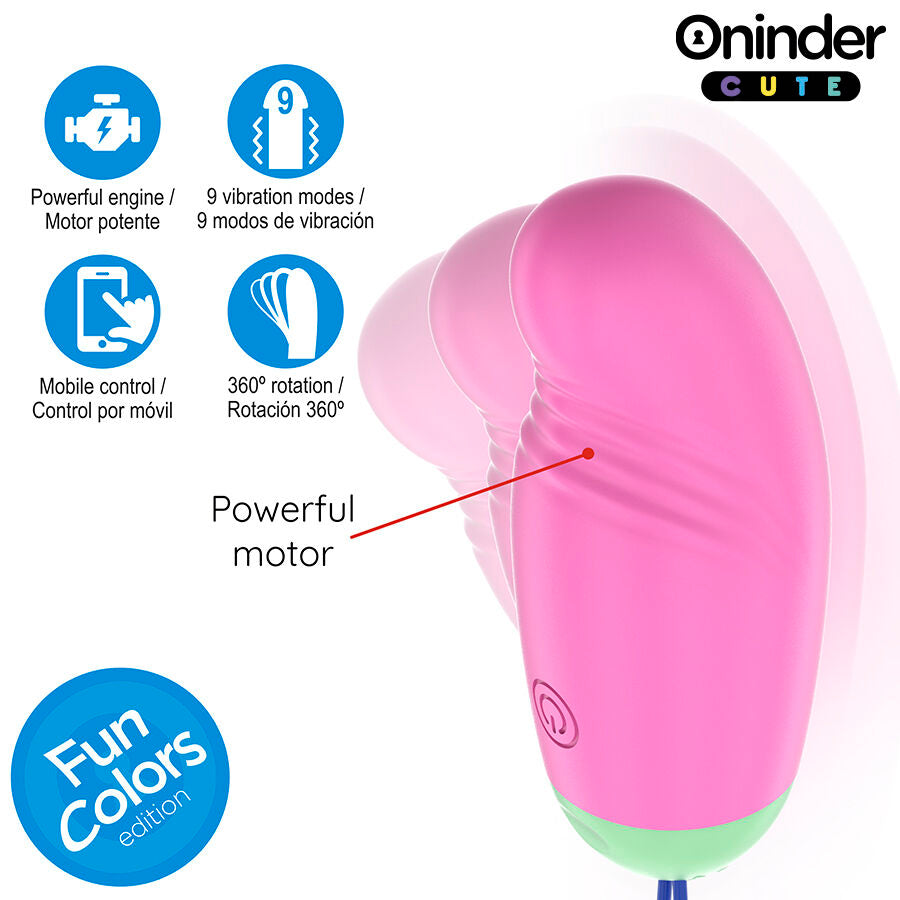 Oninder – Œuf vibrant Connecté et Rotatif en Silicone – Rose