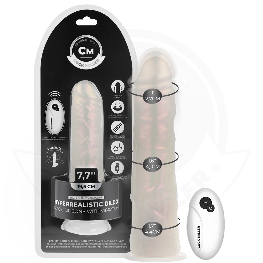 Gode Réaliste Cock Miller Blanc LED 19,5 cm - Télécommandé