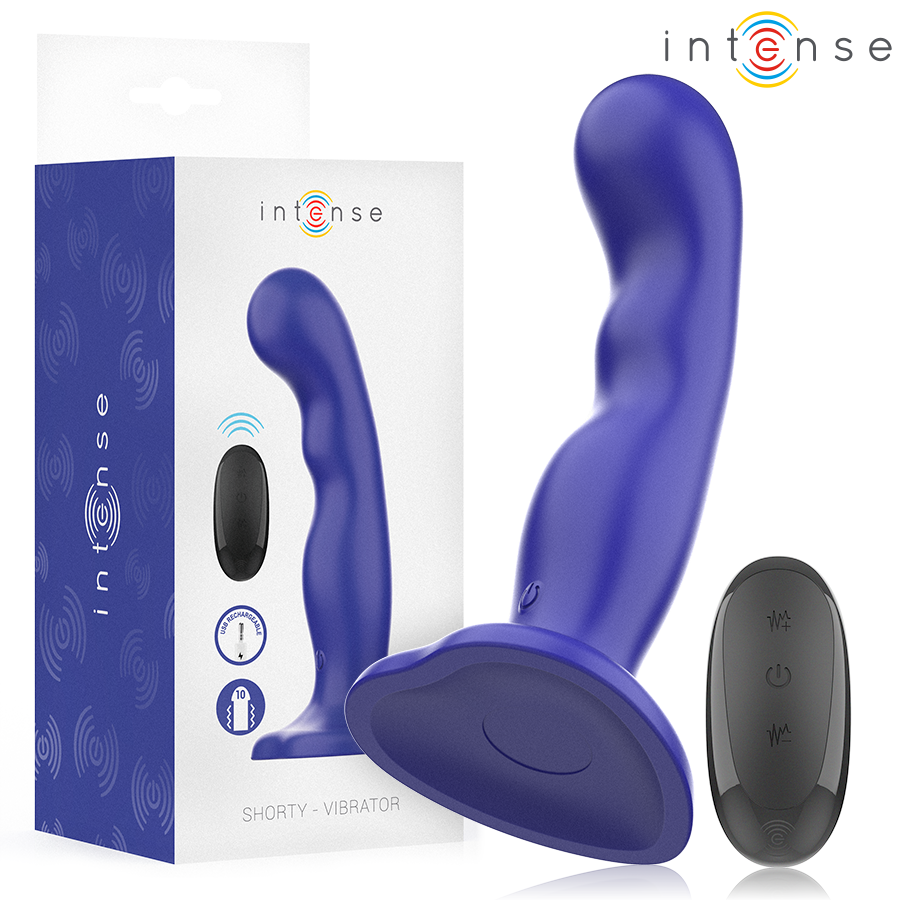Vibromasseur Shorty Texturé Bleu avec Ventouse - Intense