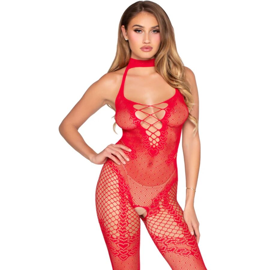 Bodystocking Sans Fourche Résille Rouge 89336 - Leg Avenue
