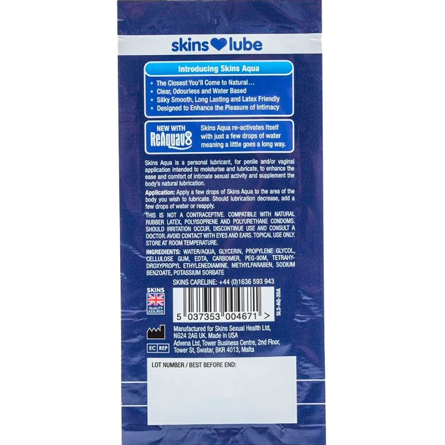 Lubrifiant à Base d'Eau Aqua Dose Unique 5ml - Skins - SKINS
