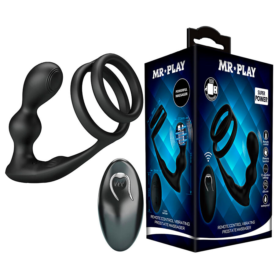 Anneau Pénien Vibrant avec Plug Anal Mr Play Noir - Mr Play