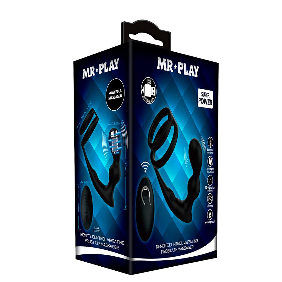 Anneau Pénien Vibrant avec Plug Anal Mr Play Noir - Mr Play