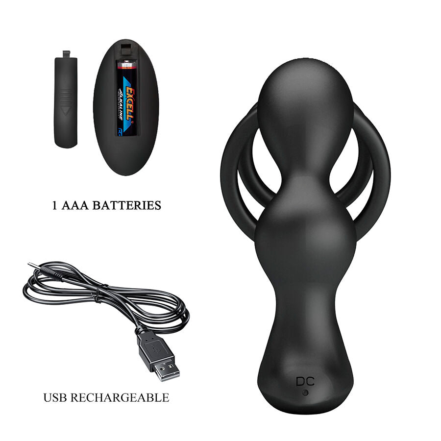 Anneau Pénien Vibrant avec Plug Anal Mr Play Noir - Mr Play