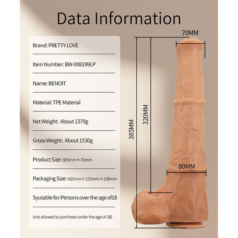 PRETTY LOVE - BENOIT GODEMICHET RÉALISTE TOUCHER DOUX AVEC PEAU GLISSANTE  38,5 CM NATUREL