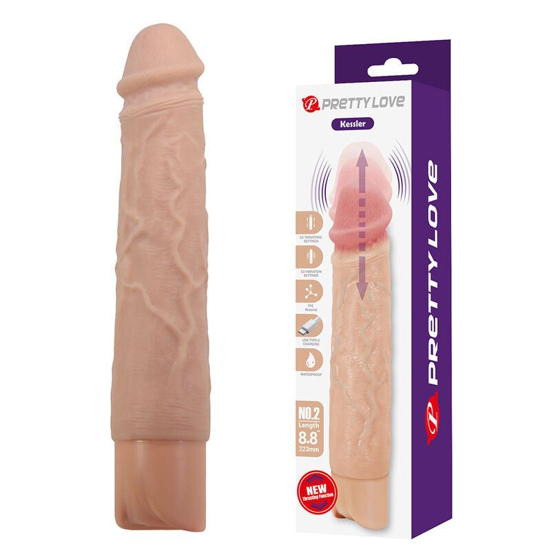 PRETTY LOVE - KESSLER GODEMICHET VIBRANT RÉALISTE AVEC 10 MODES DE VIBRATION ET 10 ÉNERGIE, 22 CM NATUREL