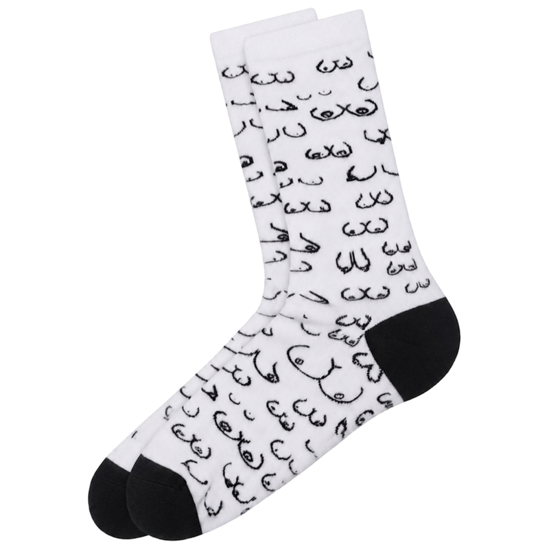 DIABLO PICANTE - CHAUSSETTES BLANCHES À MOTIF SEINS POINTURES 41 - 45