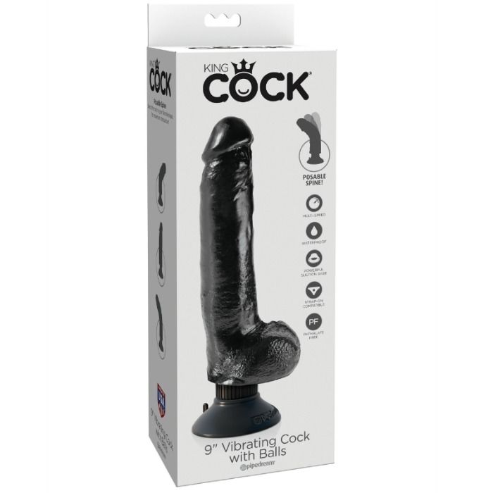 Gode Vibrant King Cock avec Testicules 23 cm Noir - Pipedream