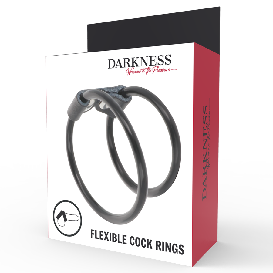 Anneau Pénien Double Flexible Cuir et Caoutchouc - Darkness - Darkness