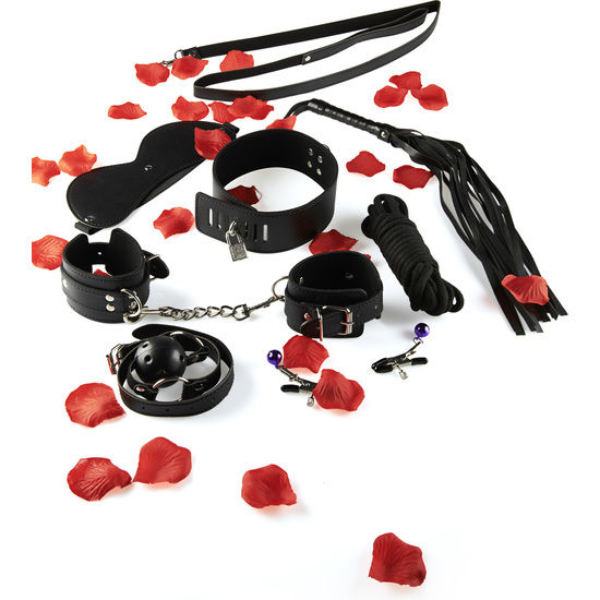 Kit BDSM bondage 6 pièces masque collier fouet - ToyJoy - TOYJOY