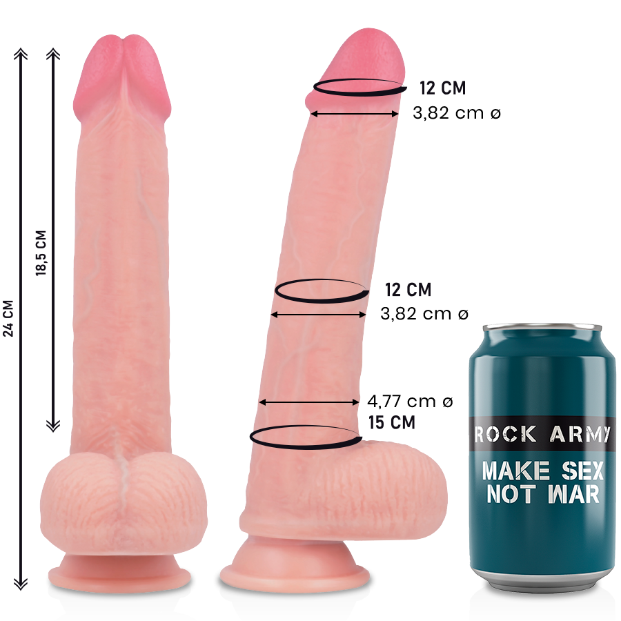 Rock Army - Gode Réaliste Ventouse en Silicone - 24 cm