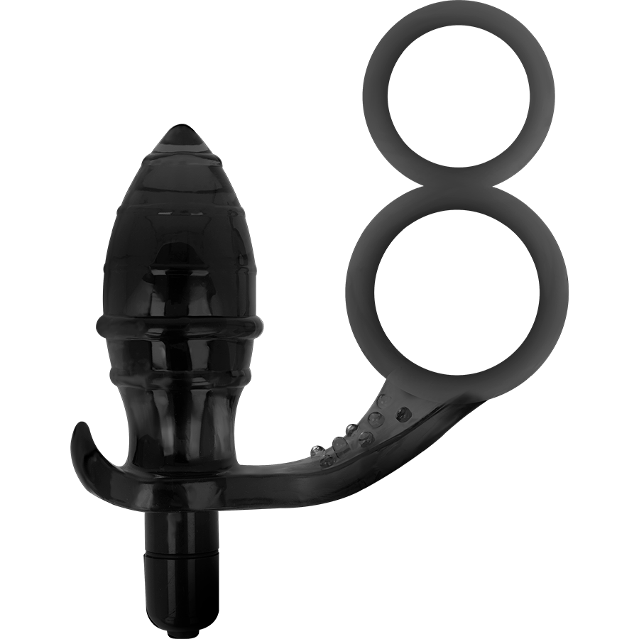 Plug Anal Vibrant Double Anneau Noir - Addicted Toys