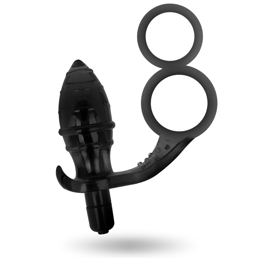Plug Anal Vibrant Double Anneau Noir - Addicted Toys
