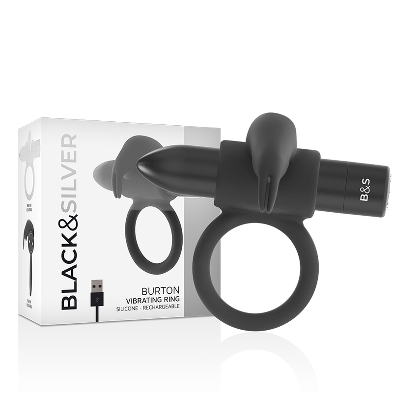 Anneau Pénien Vibrant Burton Ring 10 Modes Noir - Black&Silver - Black&Silver