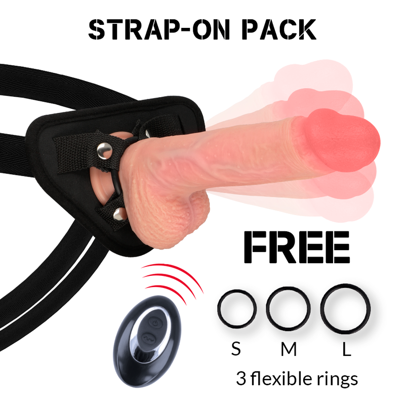 Rock Army - Gode Ceinture Réaliste Vibrant avec 3 Cockrings / 20,5 cm